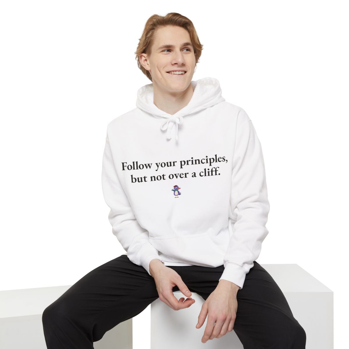 Follow your principles, but not over a cliff., worn
