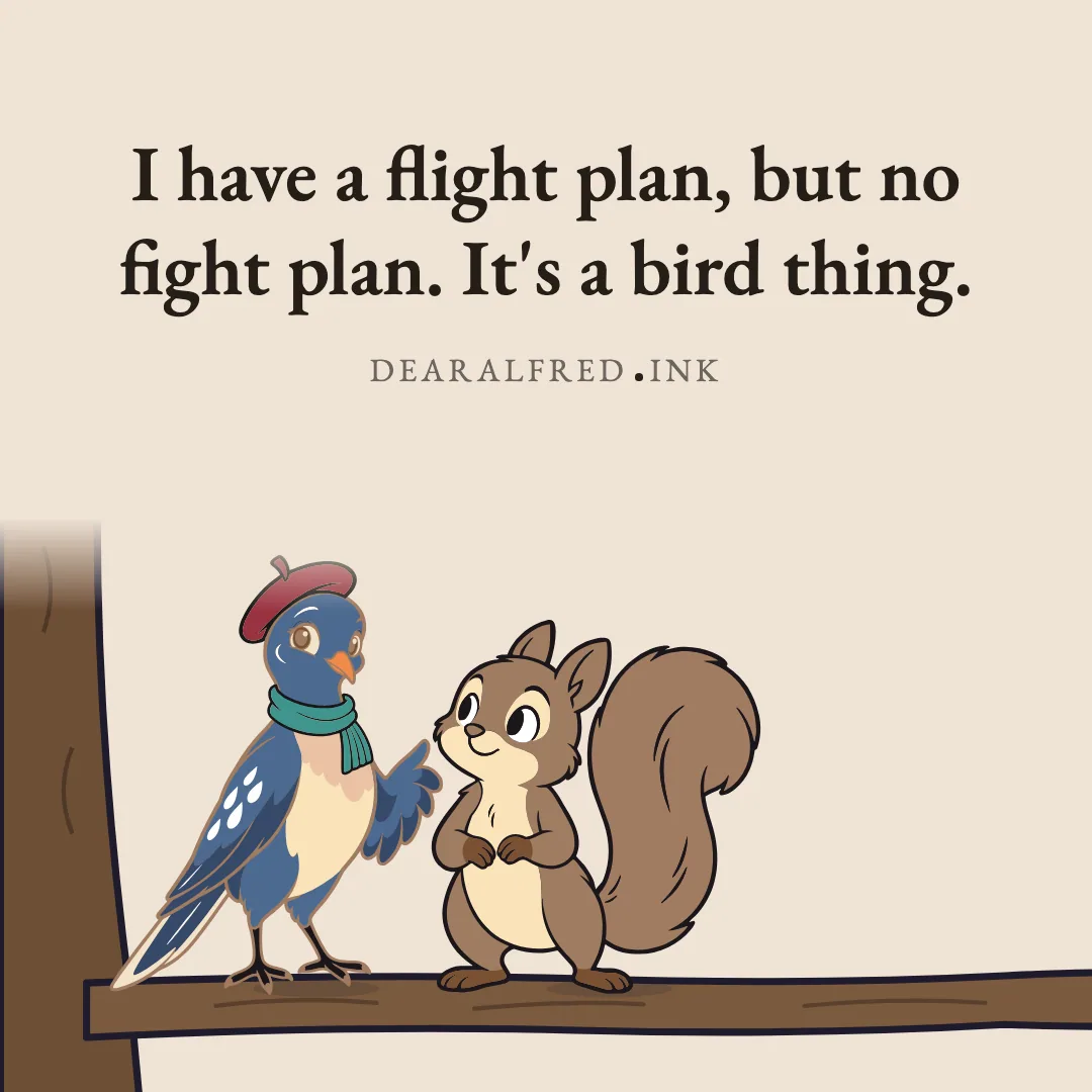 I have a flight plan, but no fight plan. It's a bird thing.